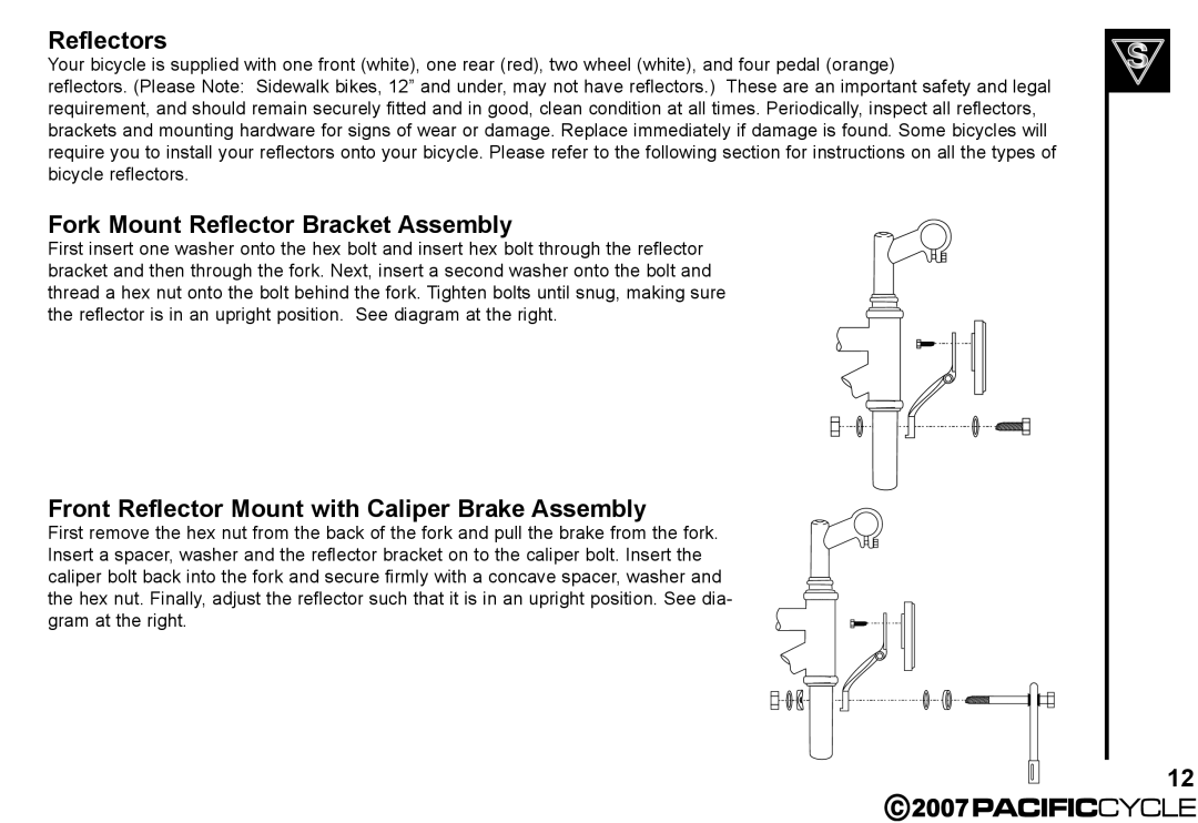 Pacific Cycle HF3305 Reflectors, Fork Mount Reflector Bracket Assembly, Front Reflector Mount with Caliper Brake Assembly 