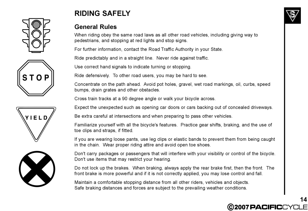 Pacific Cycle HF3305 manual Riding Safely, General Rules 