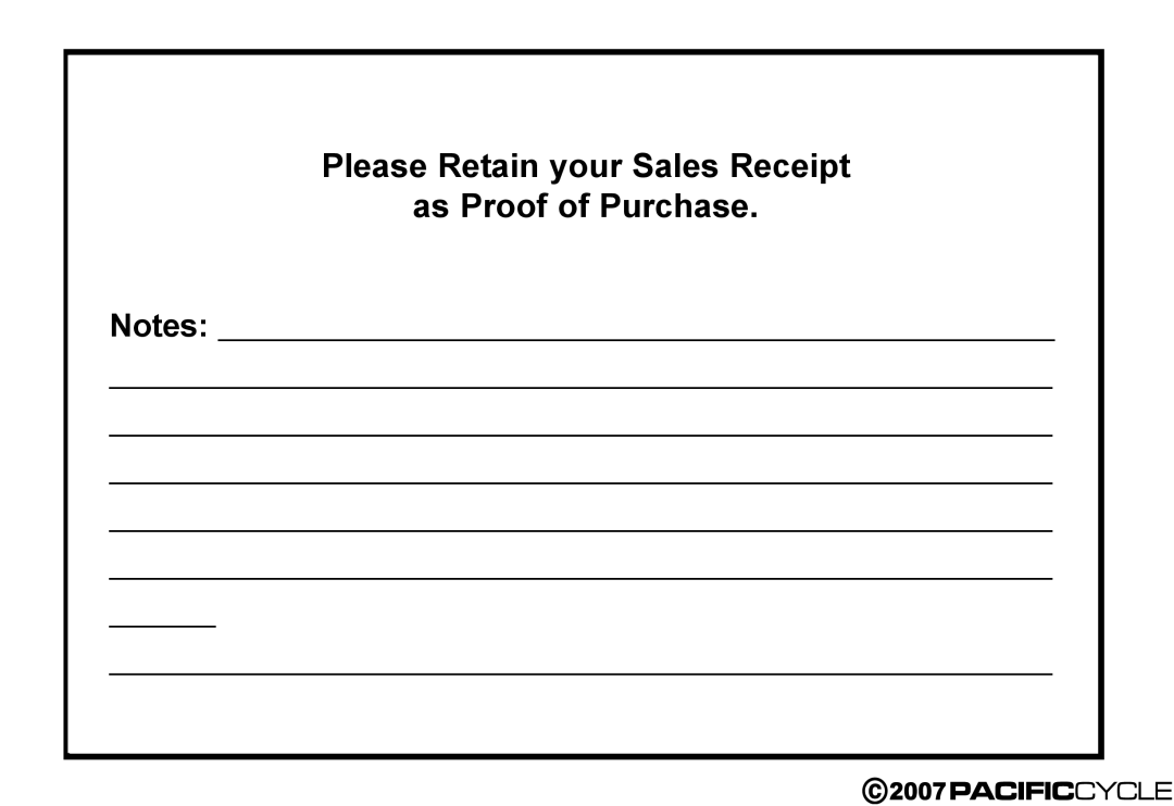 Pacific Cycle HF3305 manual Please Retain your Sales Receipt As Proof of Purchase 