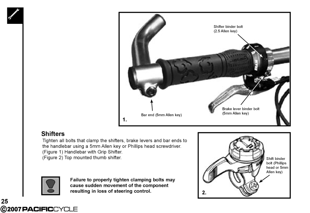 Pacific Cycle HF3305 manual Shifters, Top mounted thumb shifter 