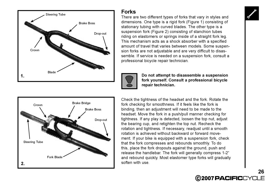 Pacific Cycle HF3305 manual Forks 