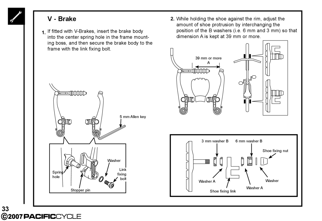 Pacific Cycle HF3305 manual Brake 