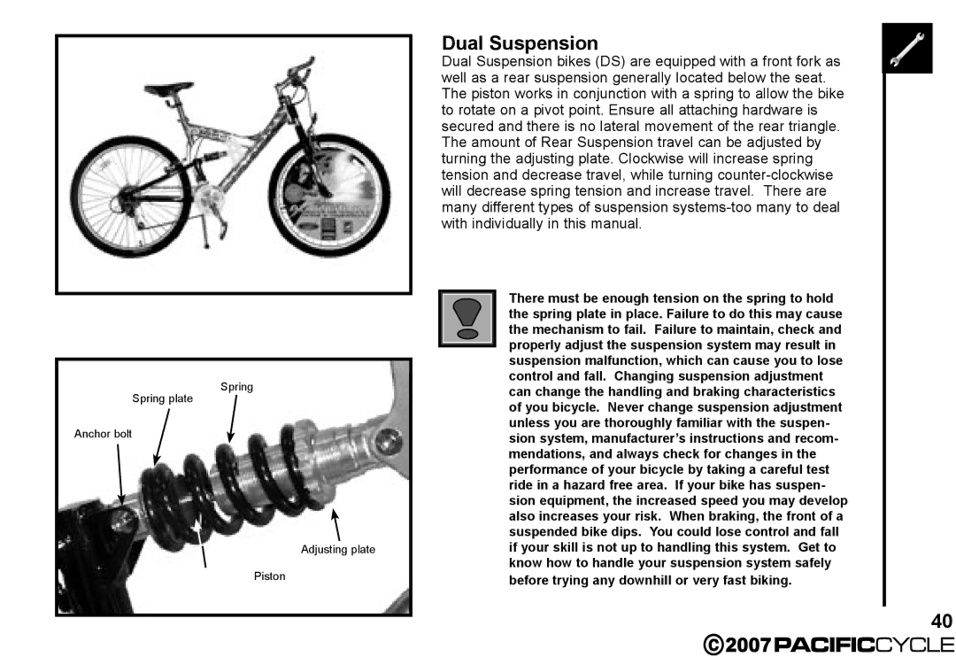 Pacific Cycle HF3305 manual Dual Suspension 