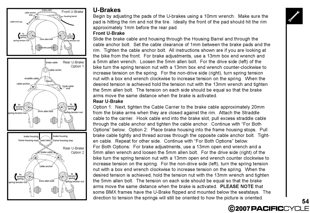 Pacific Cycle HF3305 manual Front U-Brake, Rear U-Brake 