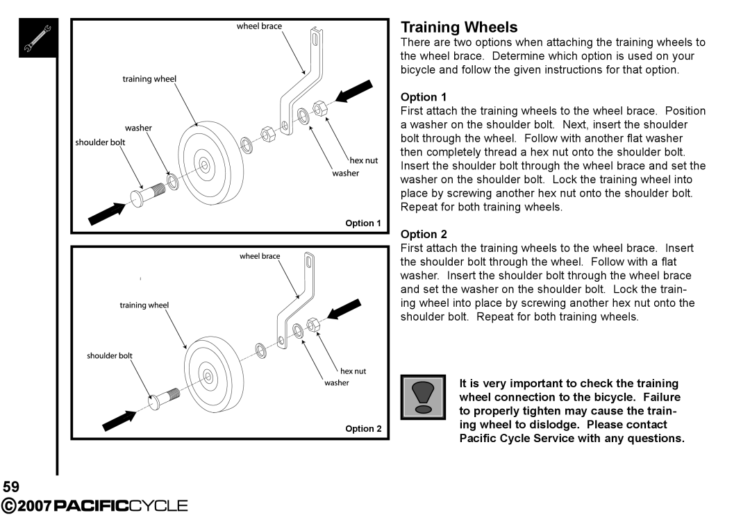 Pacific Cycle HF3305 manual Training Wheels, Option 