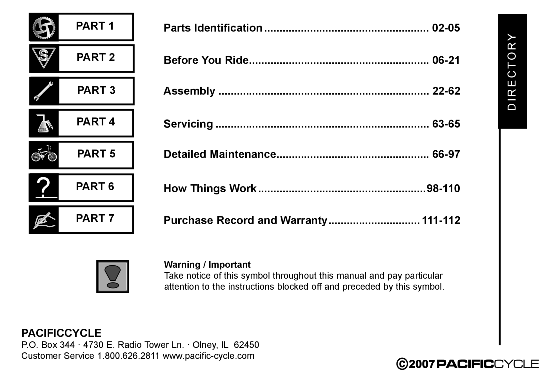 Pacific Cycle HF3305 manual ? Part 6 Part 