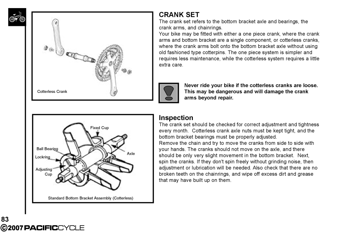 Pacific Cycle HF3305 manual Crank SET 