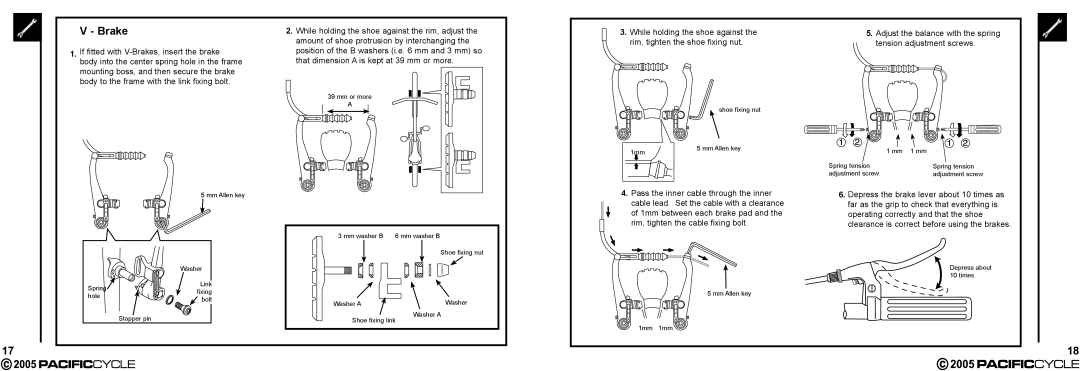 Pacific Cycle HR7633 manual Brake, Rim, tighten the shoe fixing nut Tension adjustment screws 