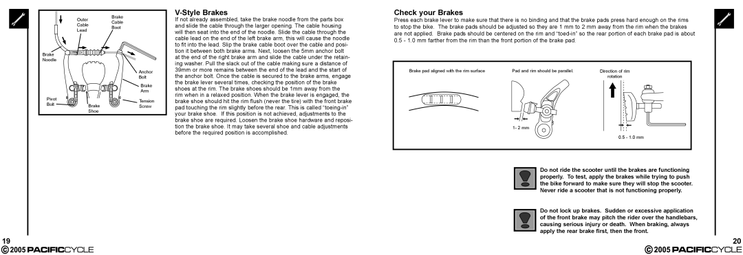 Pacific Cycle HR7633 manual Style Brakes, Check your Brakes 