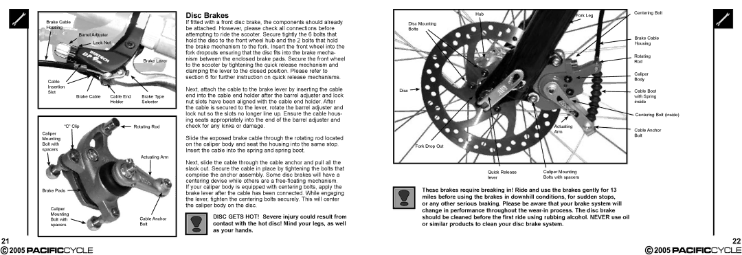 Pacific Cycle HR7633 manual Disc Brakes 