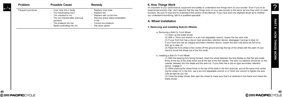 Pacific Cycle HR7633 manual Wheel Installation, Part HOW Things Work 