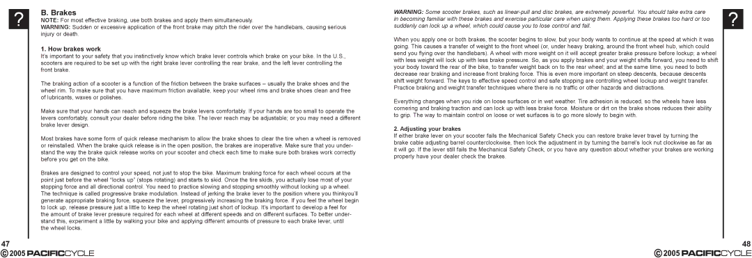 Pacific Cycle HR7633 manual How brakes work, Adjusting your brakes 