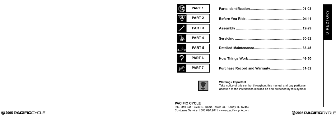 Pacific Cycle HR7633 manual ? Part 6 Part, Pacific Cycle, Parts Identification 