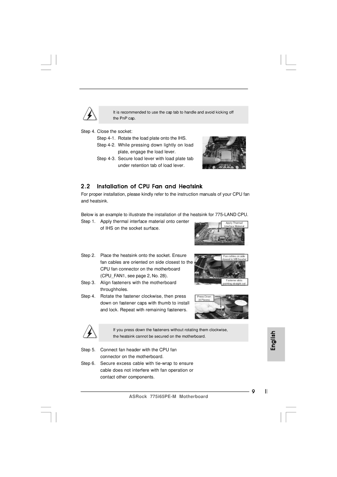 Pacific Digital 775I65PE-M specifications Installation of CPU Fan and Heatsink 