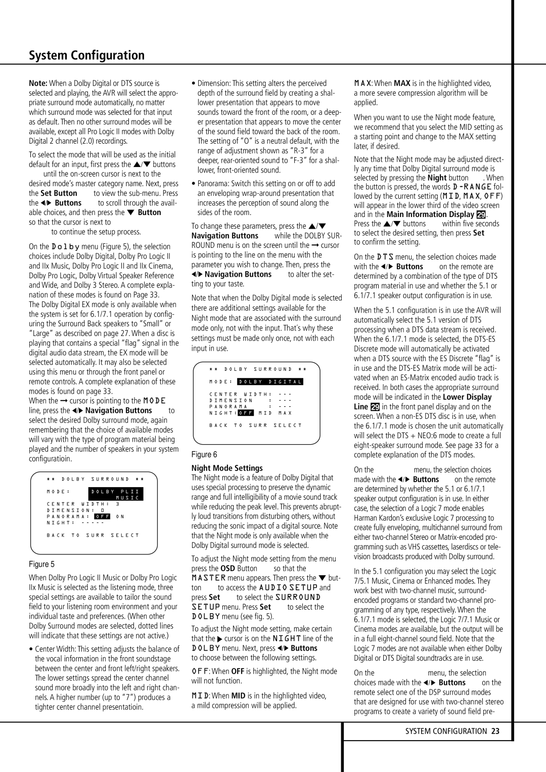 Pacific Digital AVR 635 owner manual Night Mode Settings 