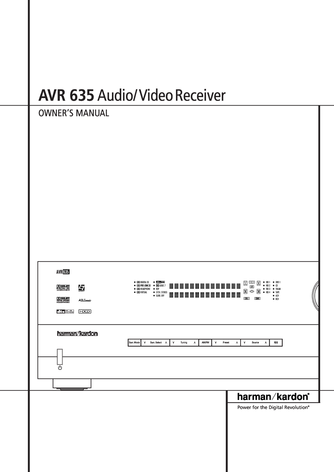 Pacific Digital owner manual AVR 635 Audio/ Video Receiver, Owner’S Manual 
