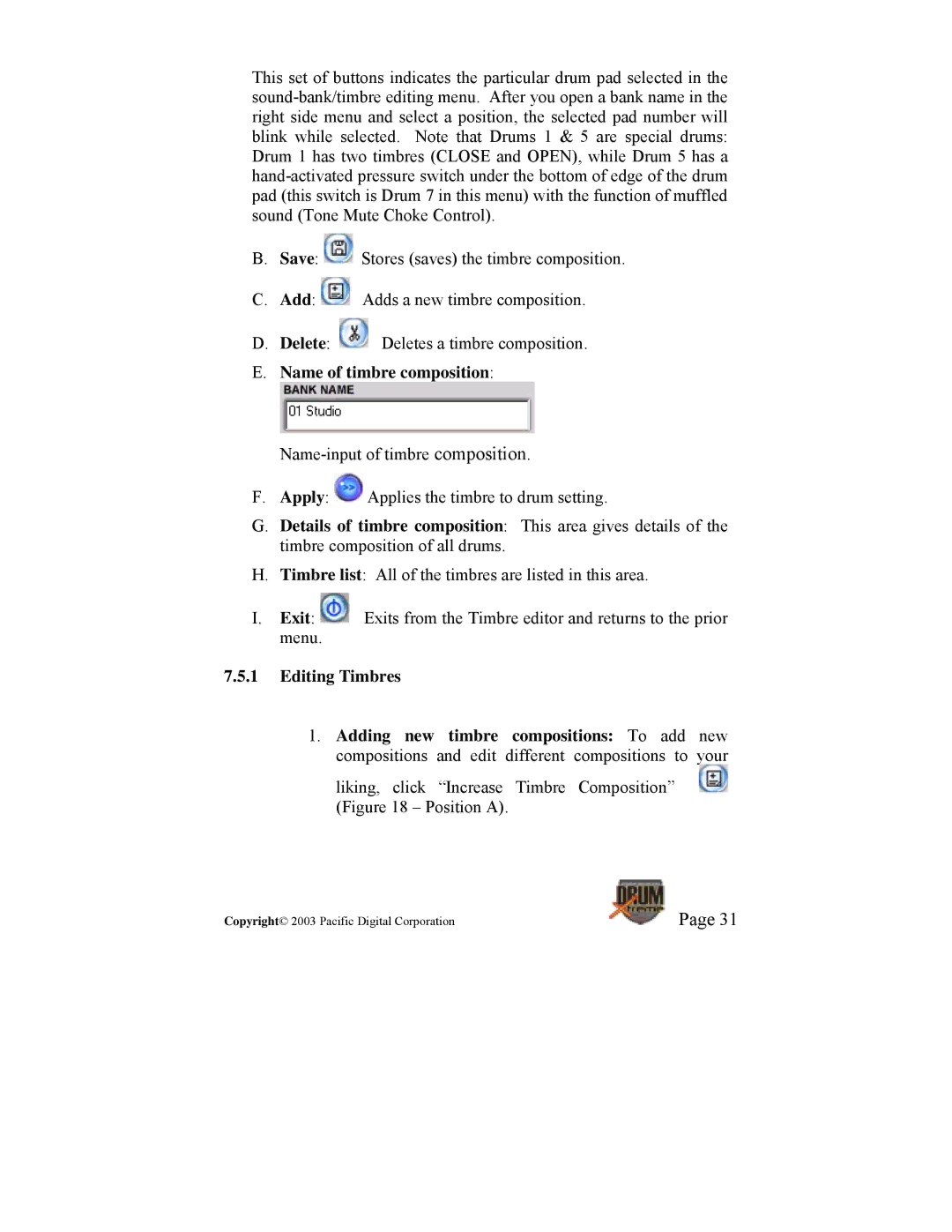 Pacific Digital DrumXtreme manual Name of timbre composition 