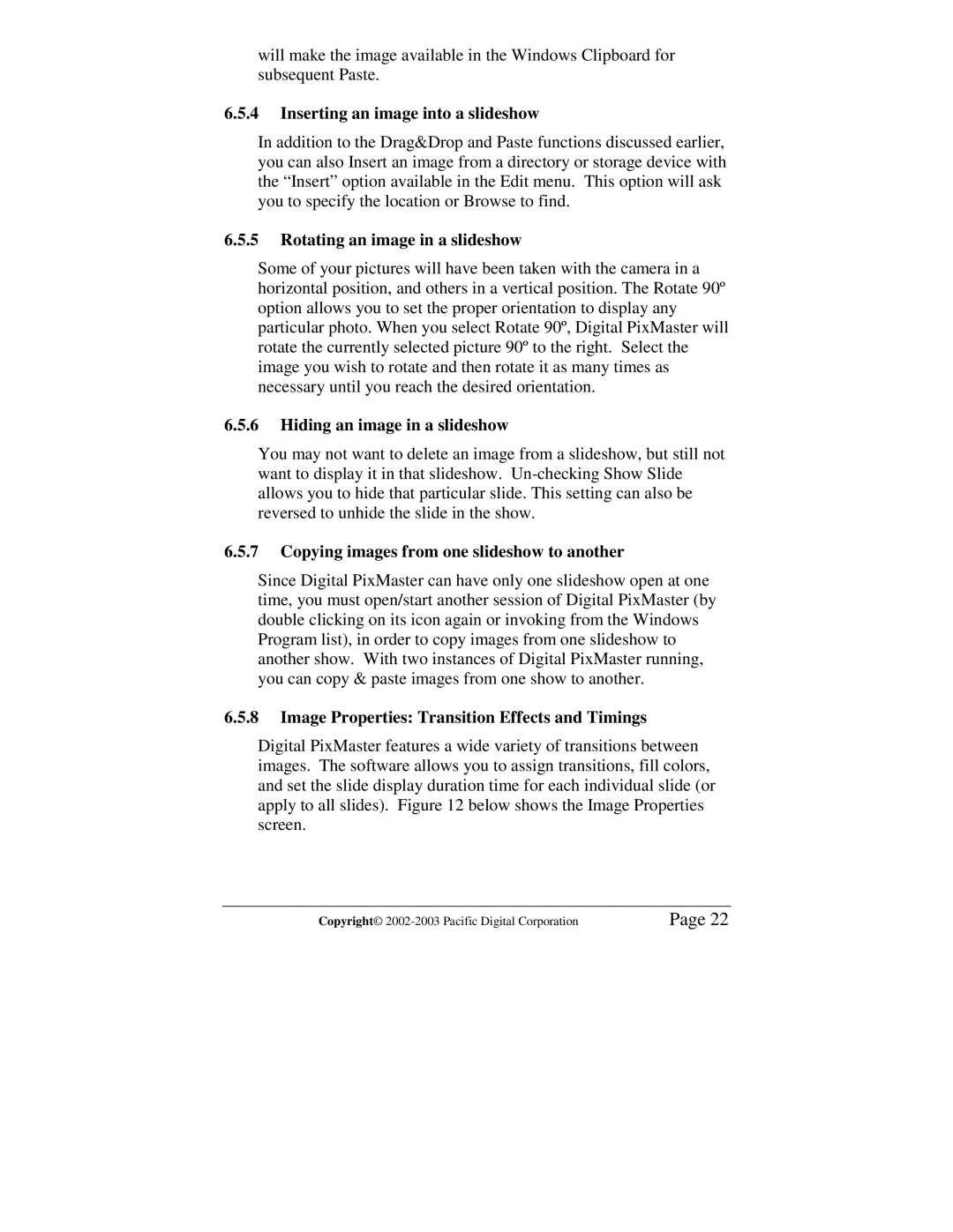 Pacific Digital MF-810S user manual Inserting an image into a slideshow, Rotating an image in a slideshow 