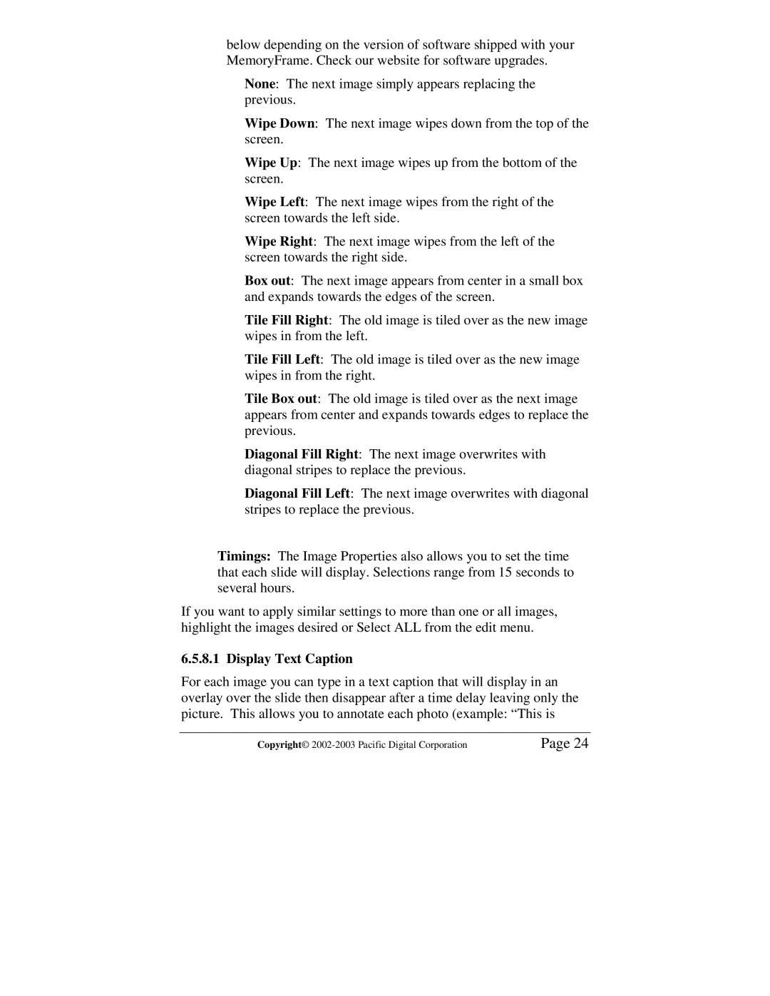 Pacific Digital MF-810S user manual Display Text Caption 