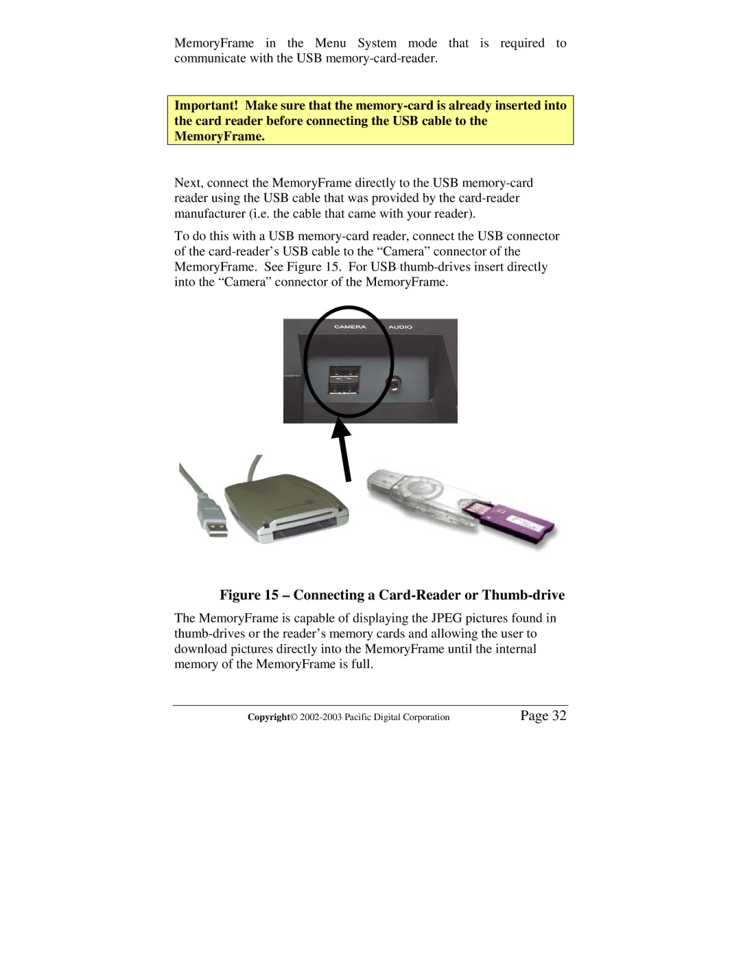 Pacific Digital MF-810S user manual Connecting a Card-Reader or Thumb-drive 