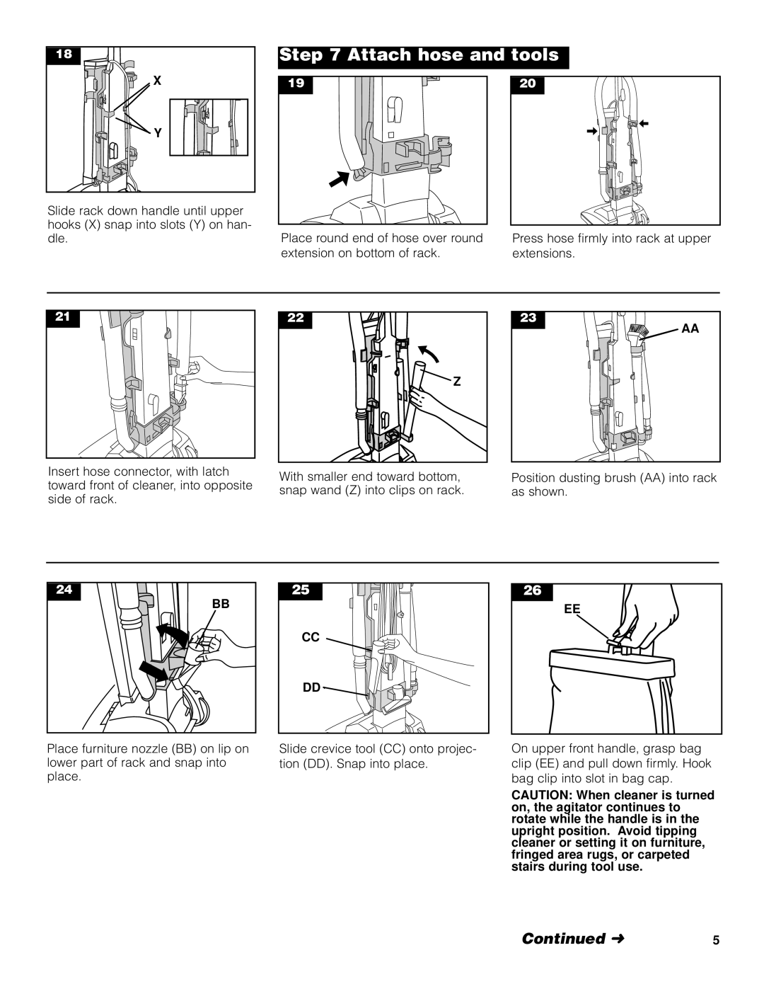 Pacific Digital Upright Vacuum Cleaner warranty Attach hose and tools 