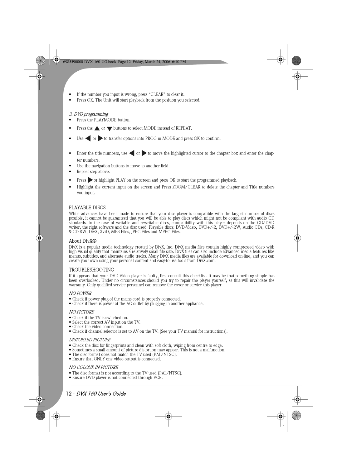 Packard Bell 160 manual Playable Discs, About DivX, Troubleshooting 