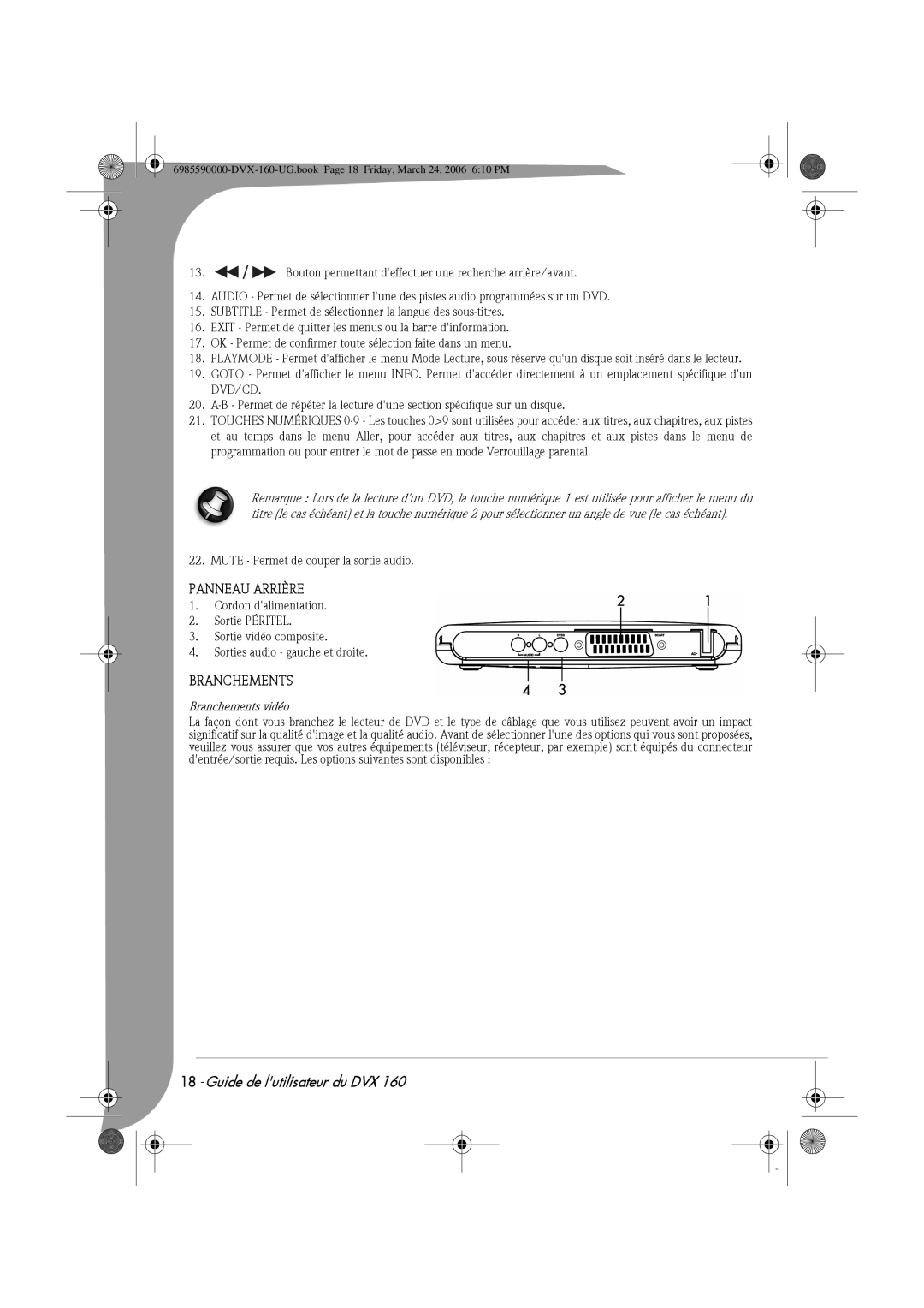 Packard Bell 160 manual Panneau Arrière, Branchements vidéo 