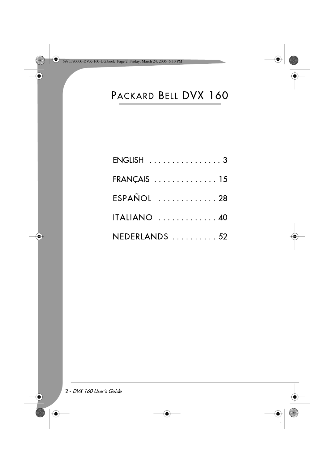 Packard Bell 160 manual PA C K a R D be L L DVX 