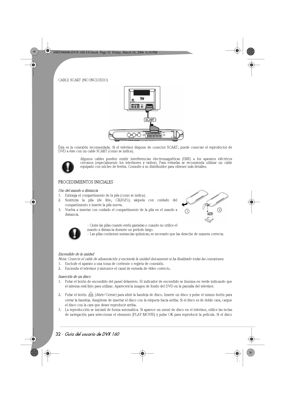 Packard Bell 160 Procedimientos Iniciales, Cable Scart no Incluido, Uso del mando a distancia, Encendido de la unidad 