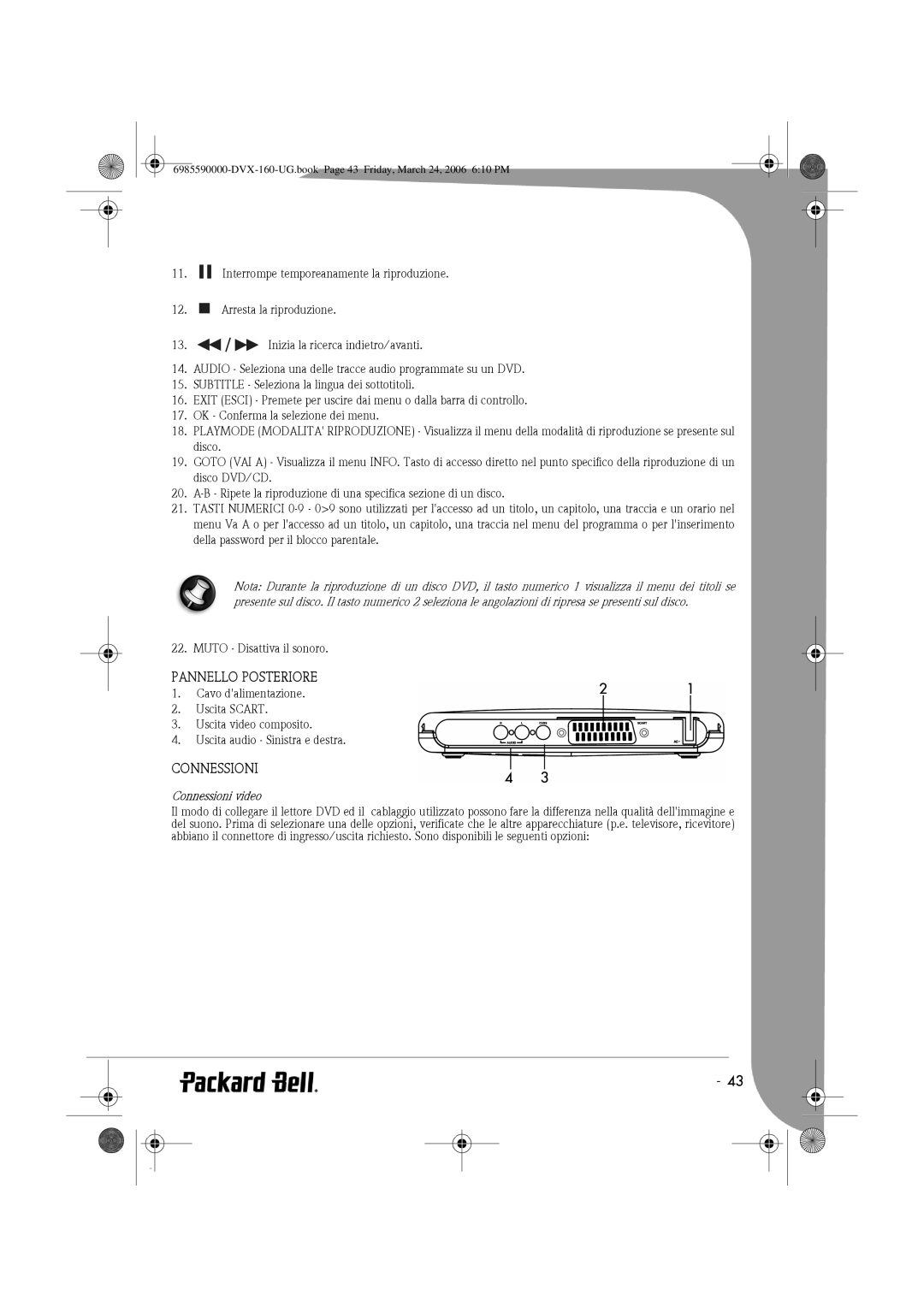 Packard Bell 160 manual Pannello Posteriore, Connessioni video 