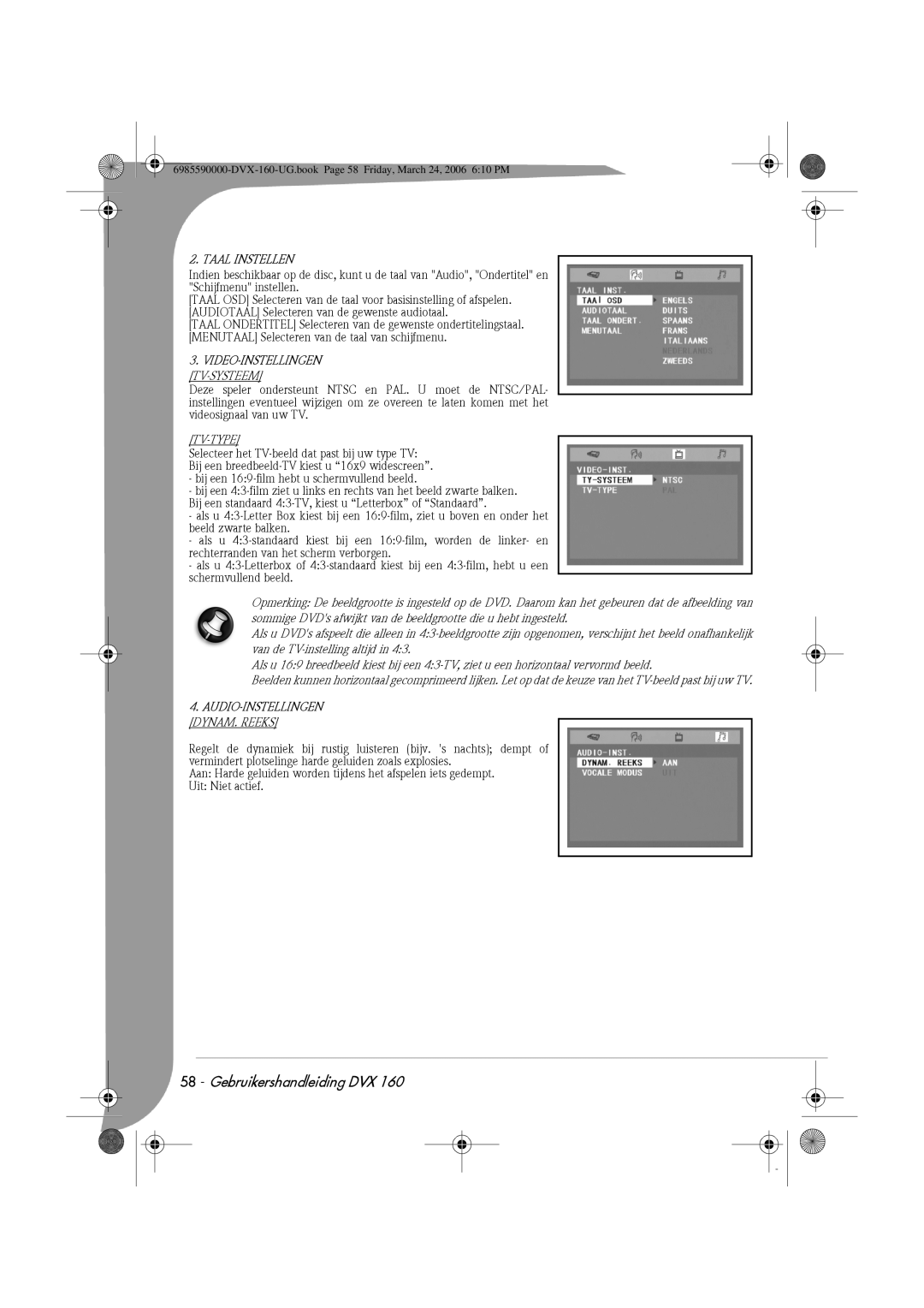 Packard Bell 160 manual Taal Instellen, Video-Instellingen, Tv-Systeem, Tv-Type 