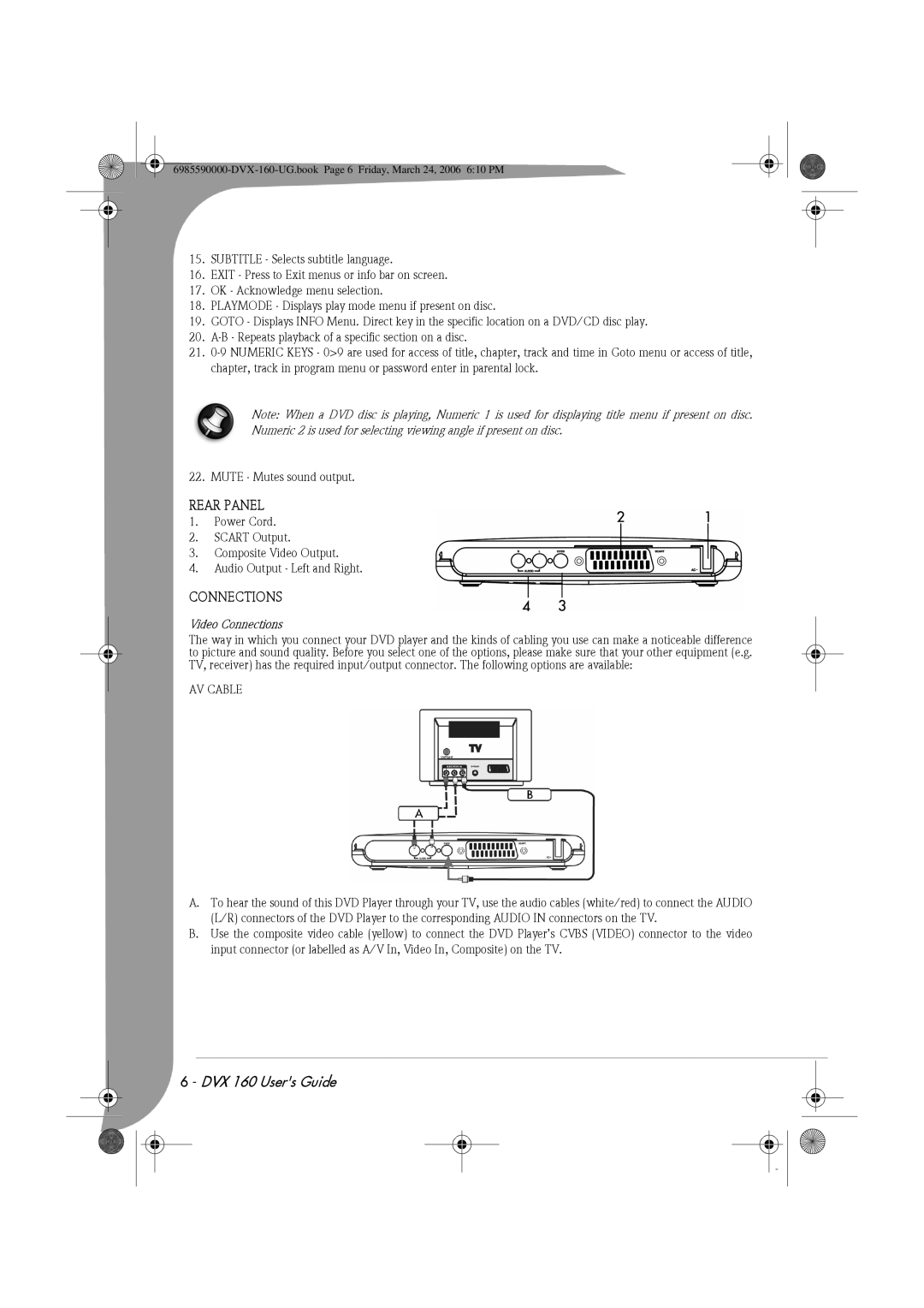 Packard Bell 160 manual Rear Panel, Video Connections, AV Cable 