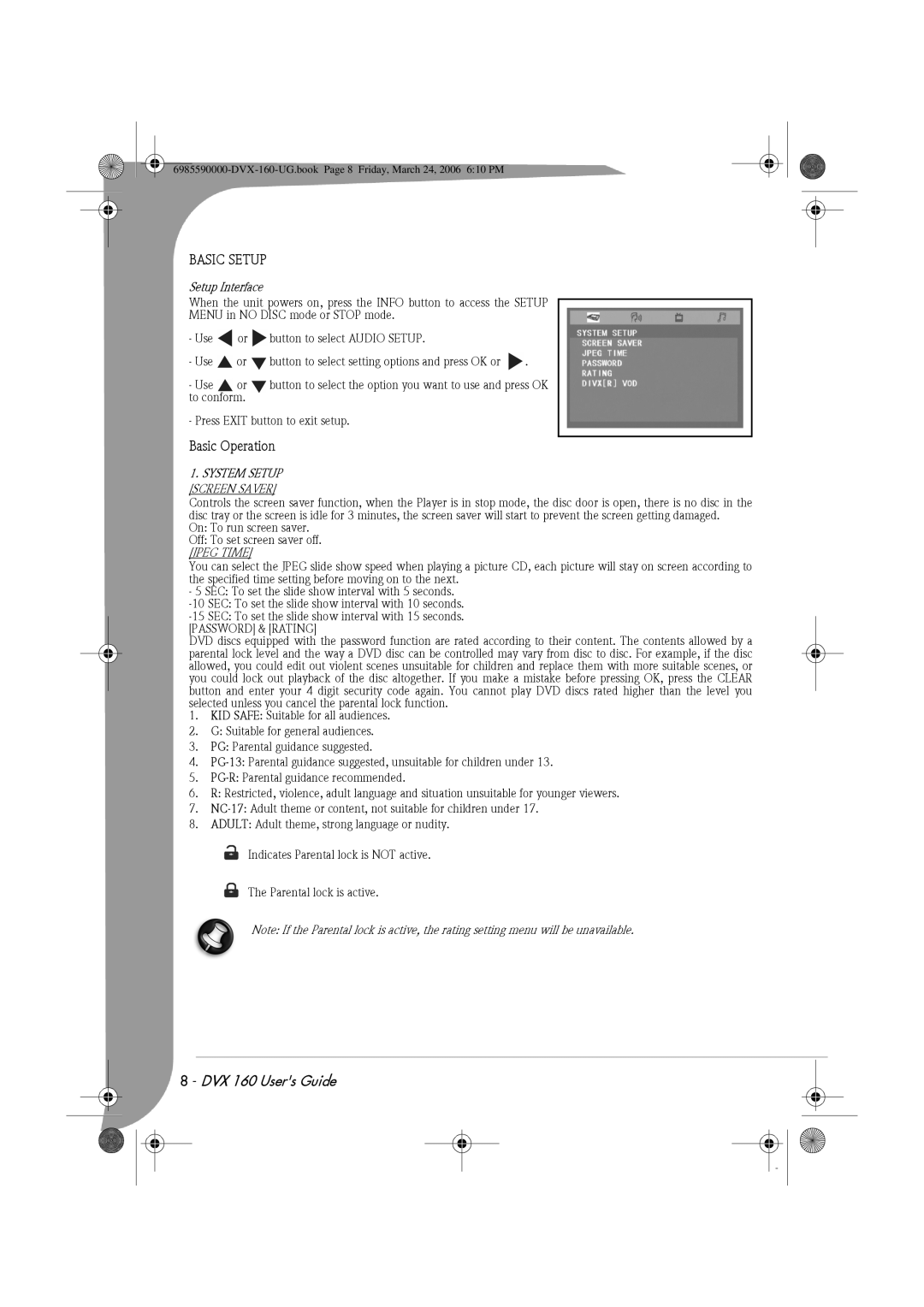 Packard Bell 160 manual Basic Setup, Basic Operation, Setup Interface, System Setup, Screen Saver 