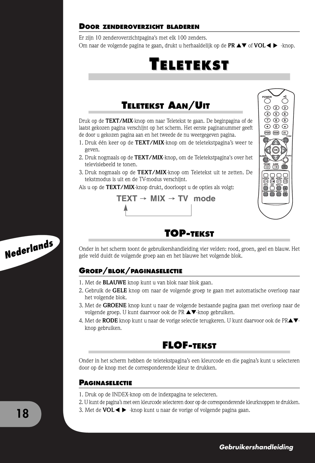 Packard Bell 170, 300 SW, 230 manual Flof-Tekst, Teletekst AAN/UIT, Top-Tekst 