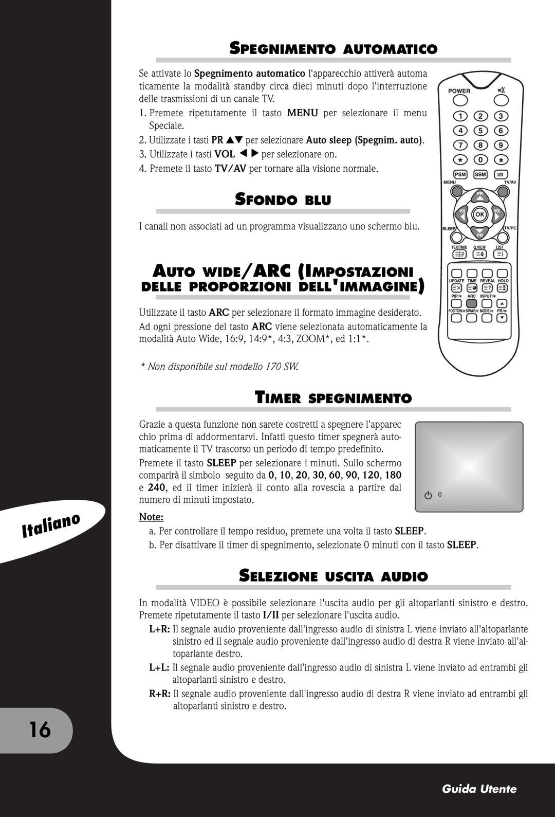 Packard Bell 170, 300 SW, 230 Spegnimento Automatico, Sfondo BLU, Auto WIDE/ARC Impostazioni Delle Proporzioni Dellimmagine 