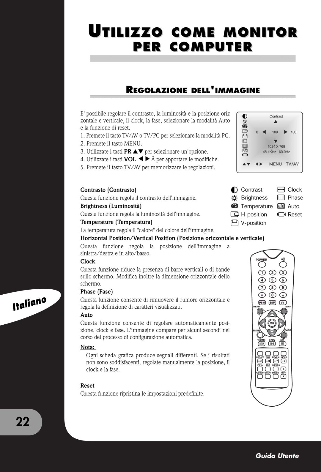 Packard Bell 170 Utilizzo Come Monitor PER Computer, Regolazione Dellimmagine, Contrasto Contrasto, Brightness Luminosità 