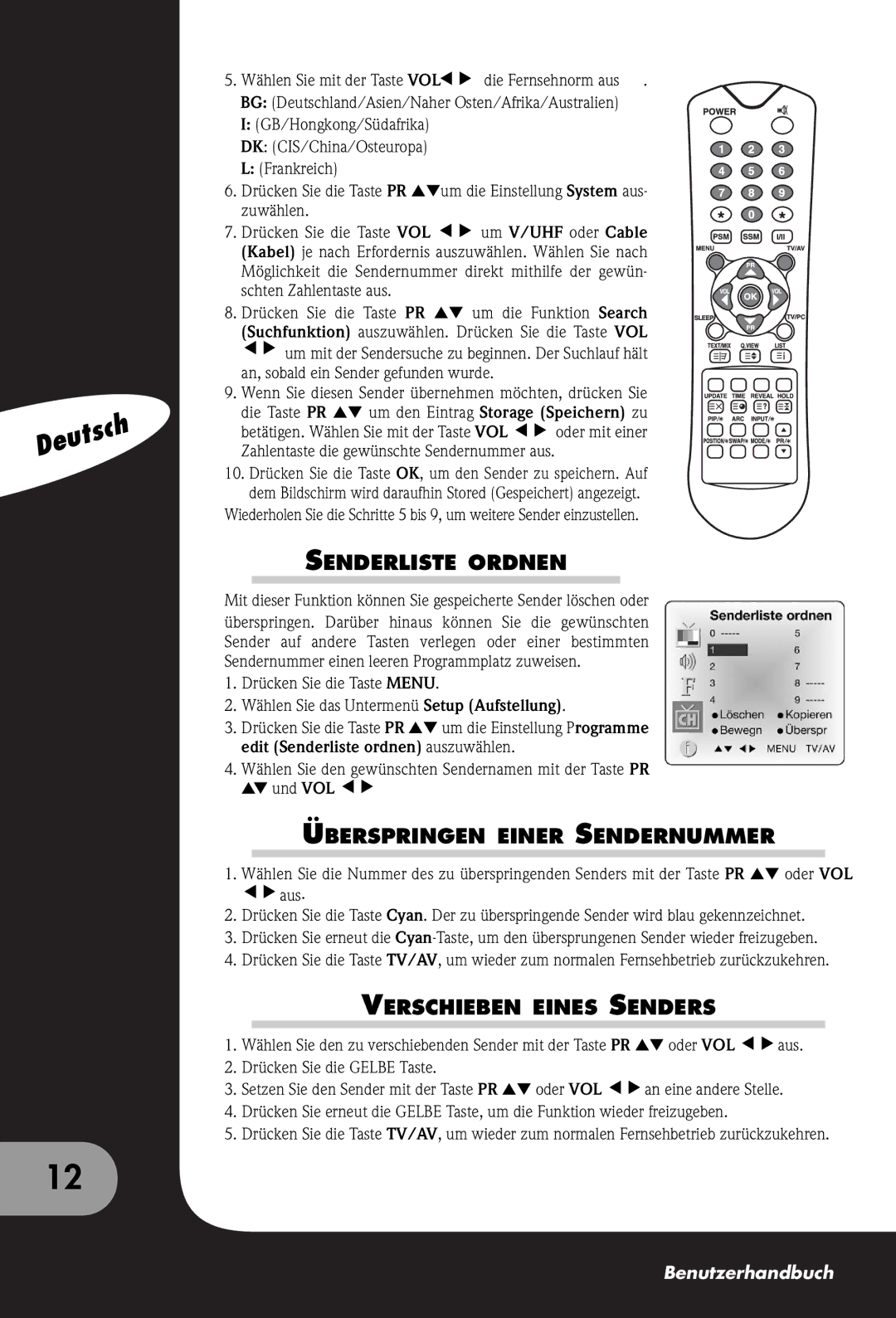 Packard Bell 230, 300 SW, 170 manual Senderliste Ordnen, Überspringen Einer Sendernummer, Verschieben Eines Senders 