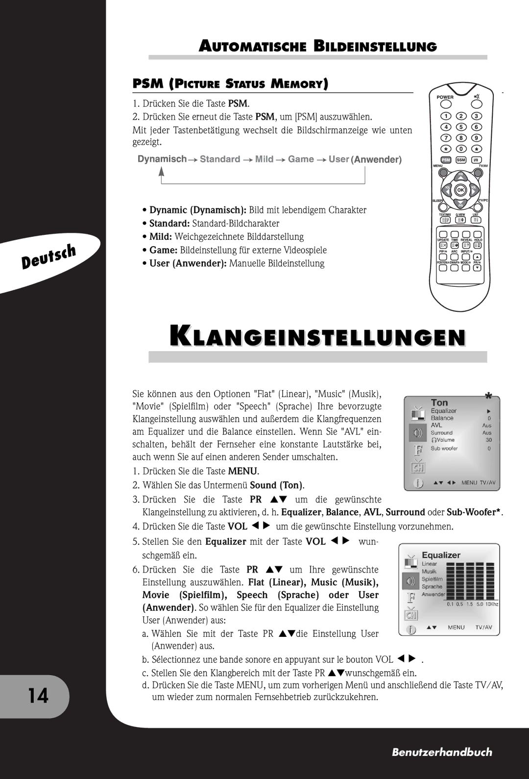 Packard Bell 300 SW Klangeinstellungen, Automatische Bildeinstellung, Um wieder zum normalen Fernsehbetrieb zurückzukehren 