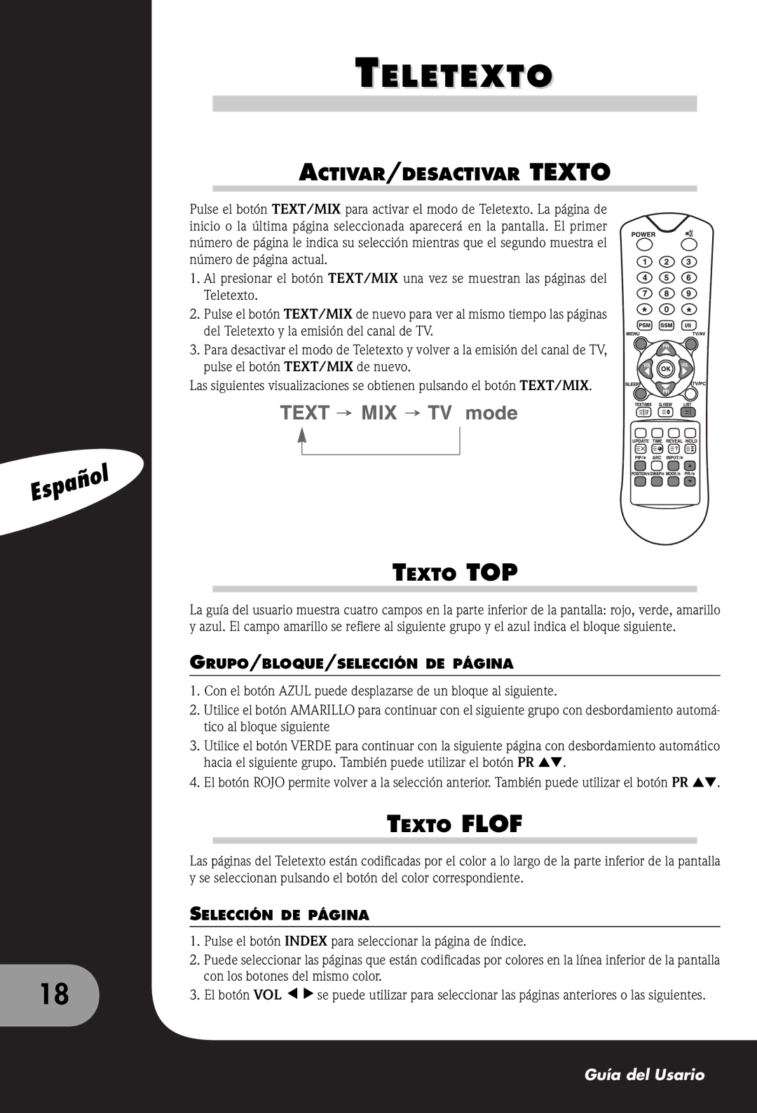 Packard Bell 300 SW, 230, 170 manual Teletexto, Texto Flof, ACTIVAR/DESACTIVAR Texto, Texto TOP 