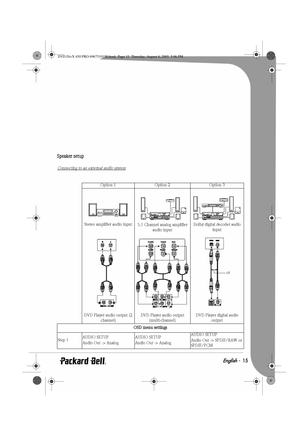 Packard Bell 450 PRO manual Speaker setup, Connecting to an external audio system 