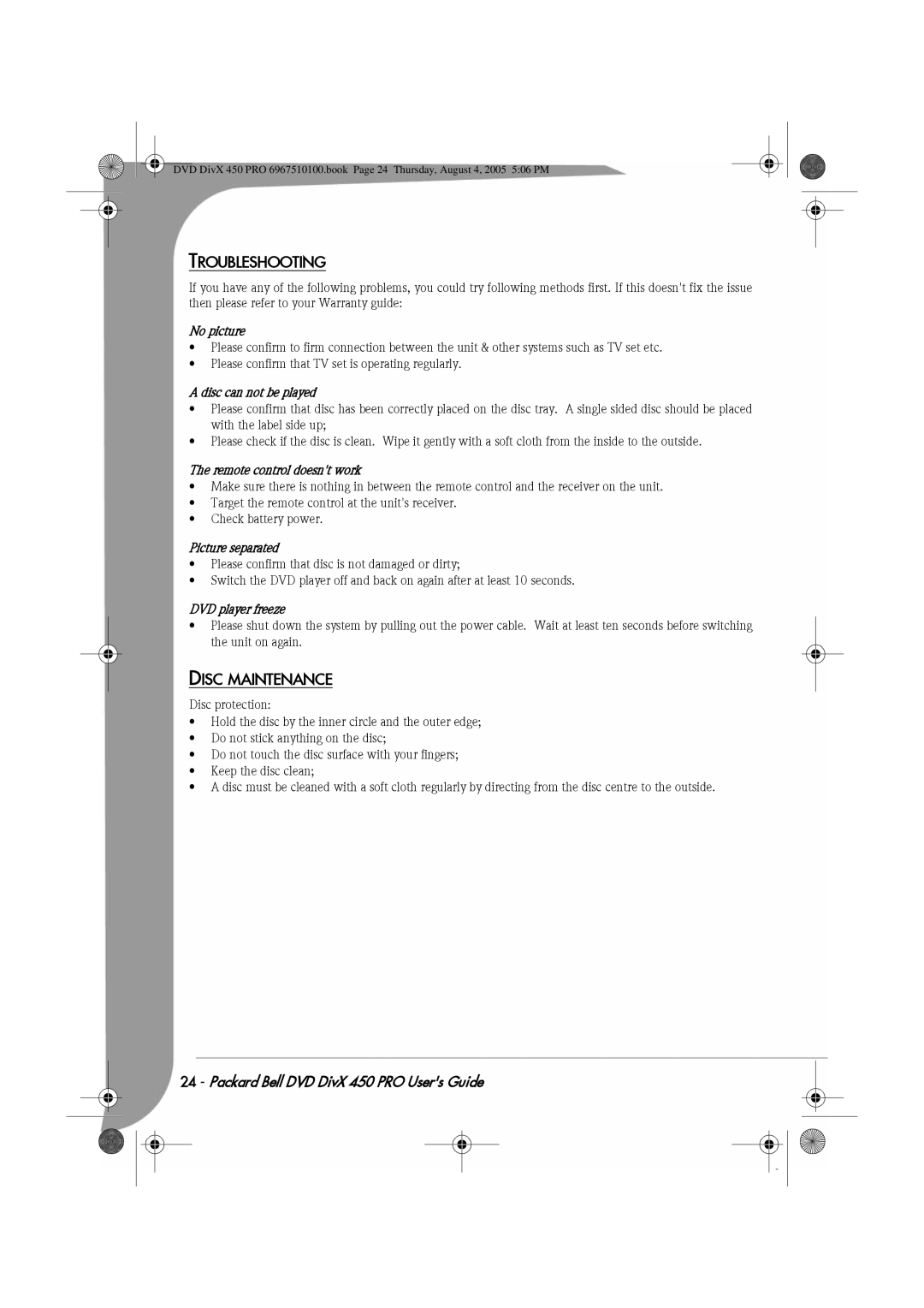 Packard Bell 450 PRO manual Troubleshooting, Disc Maintenance 