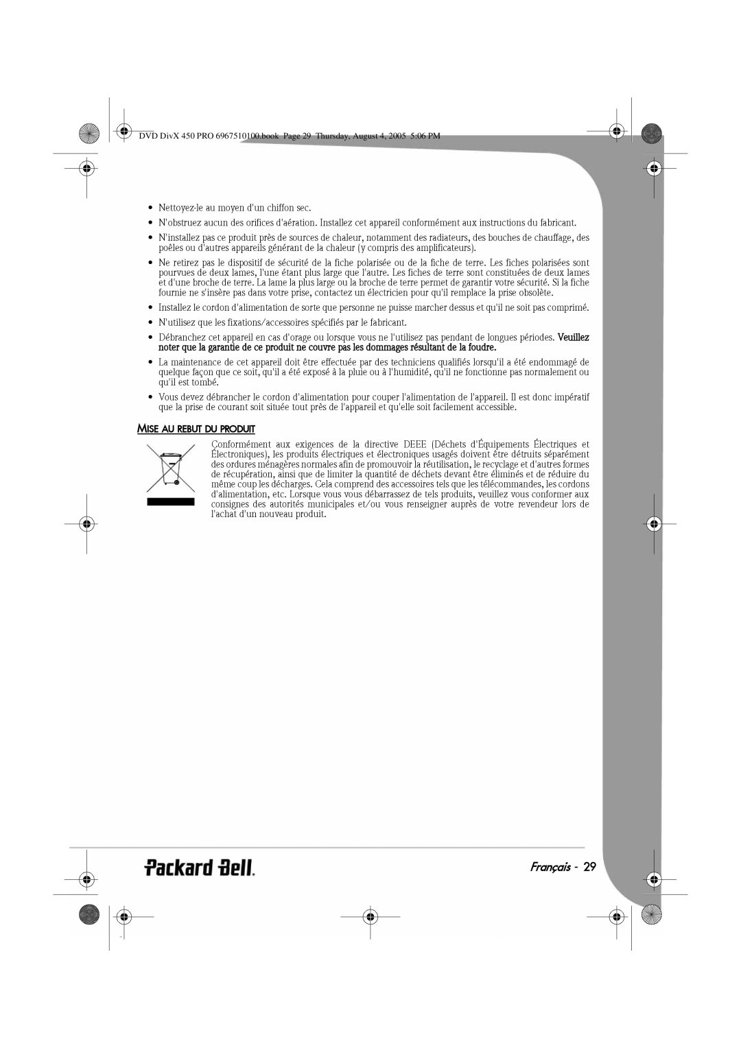 Packard Bell 450 PRO manual Mise AU Rebut DU Produit 