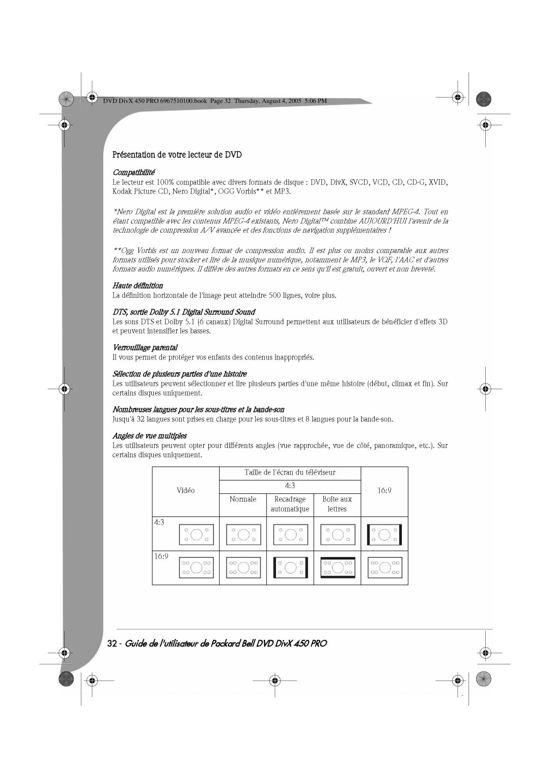 Packard Bell 450 PRO manual Présentation de votre lecteur de DVD 