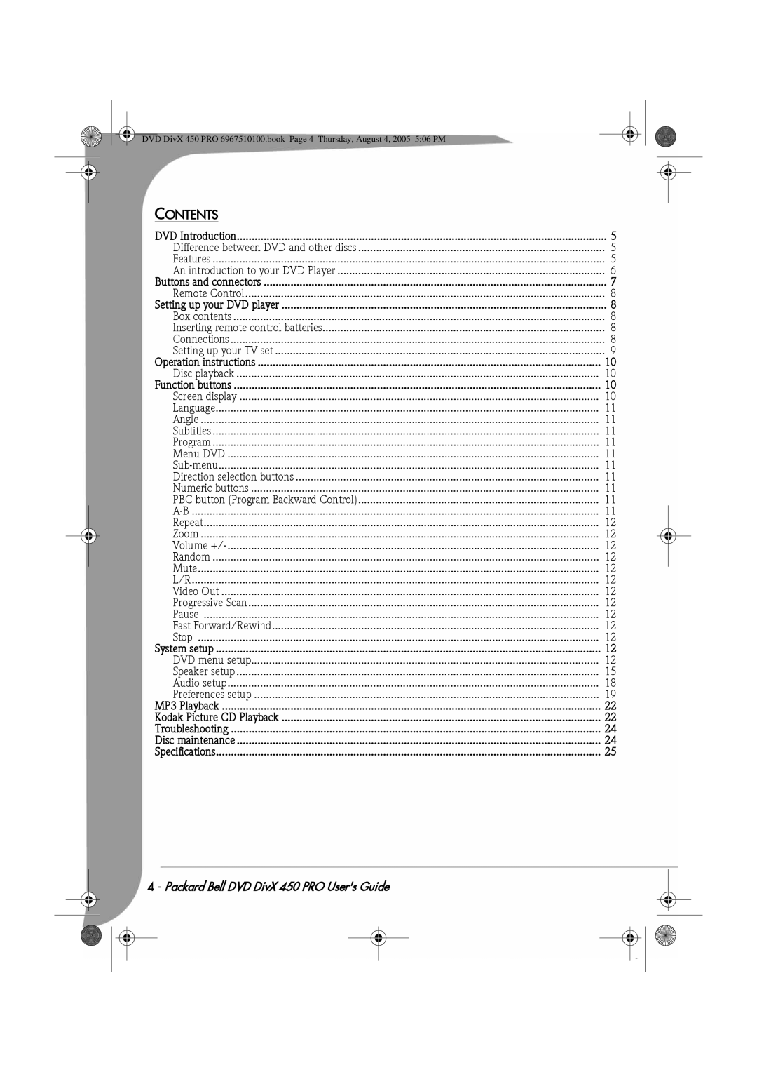 Packard Bell 450 PRO manual Contents 