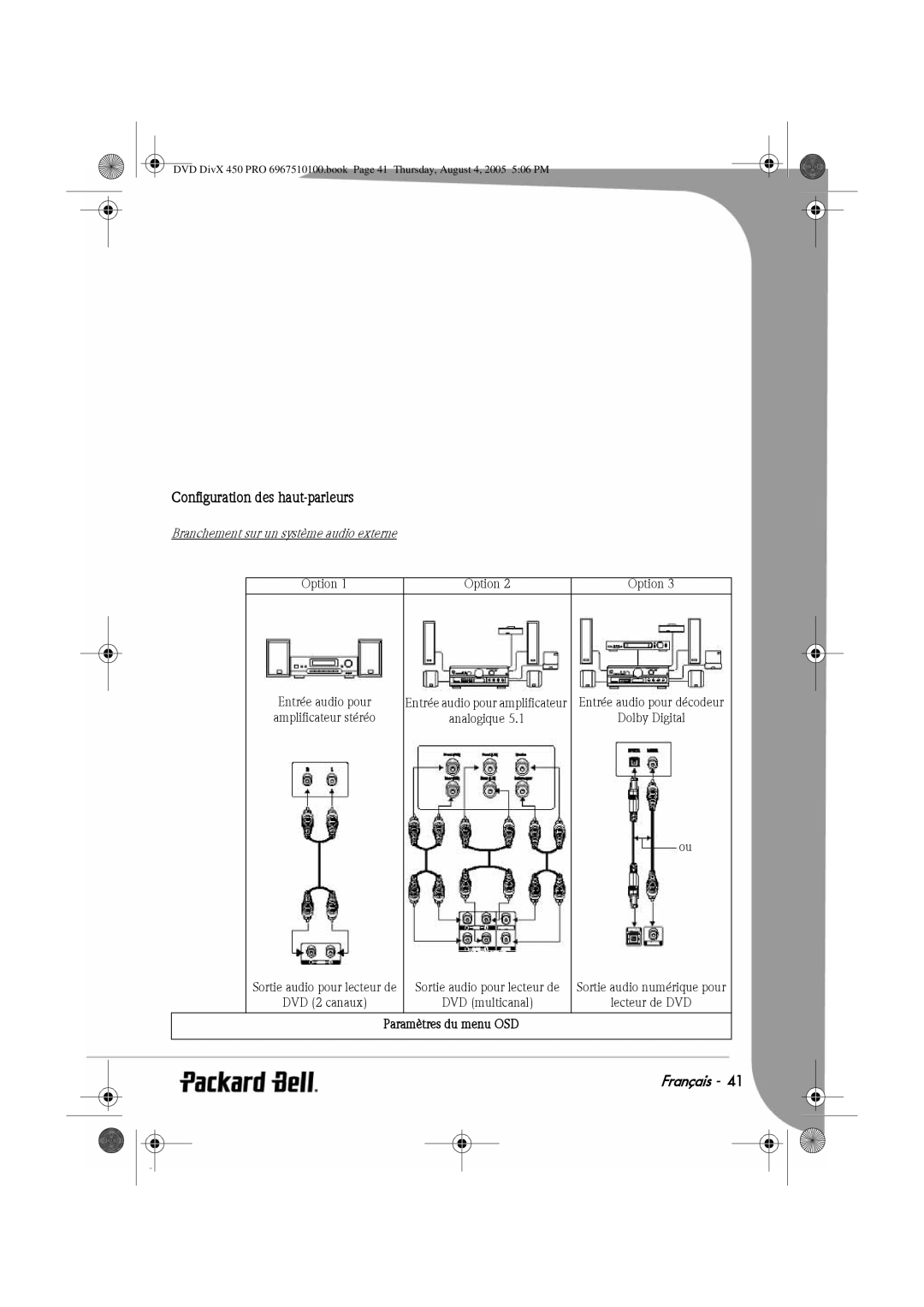 Packard Bell 450 PRO manual Configuration des haut-parleurs, Branchement sur un système audio externe 