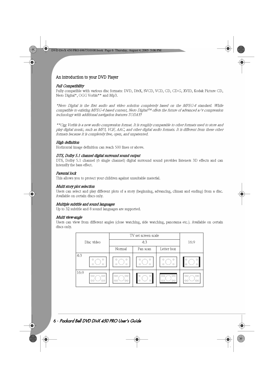 Packard Bell 450 PRO manual An introduction to your DVD Player 