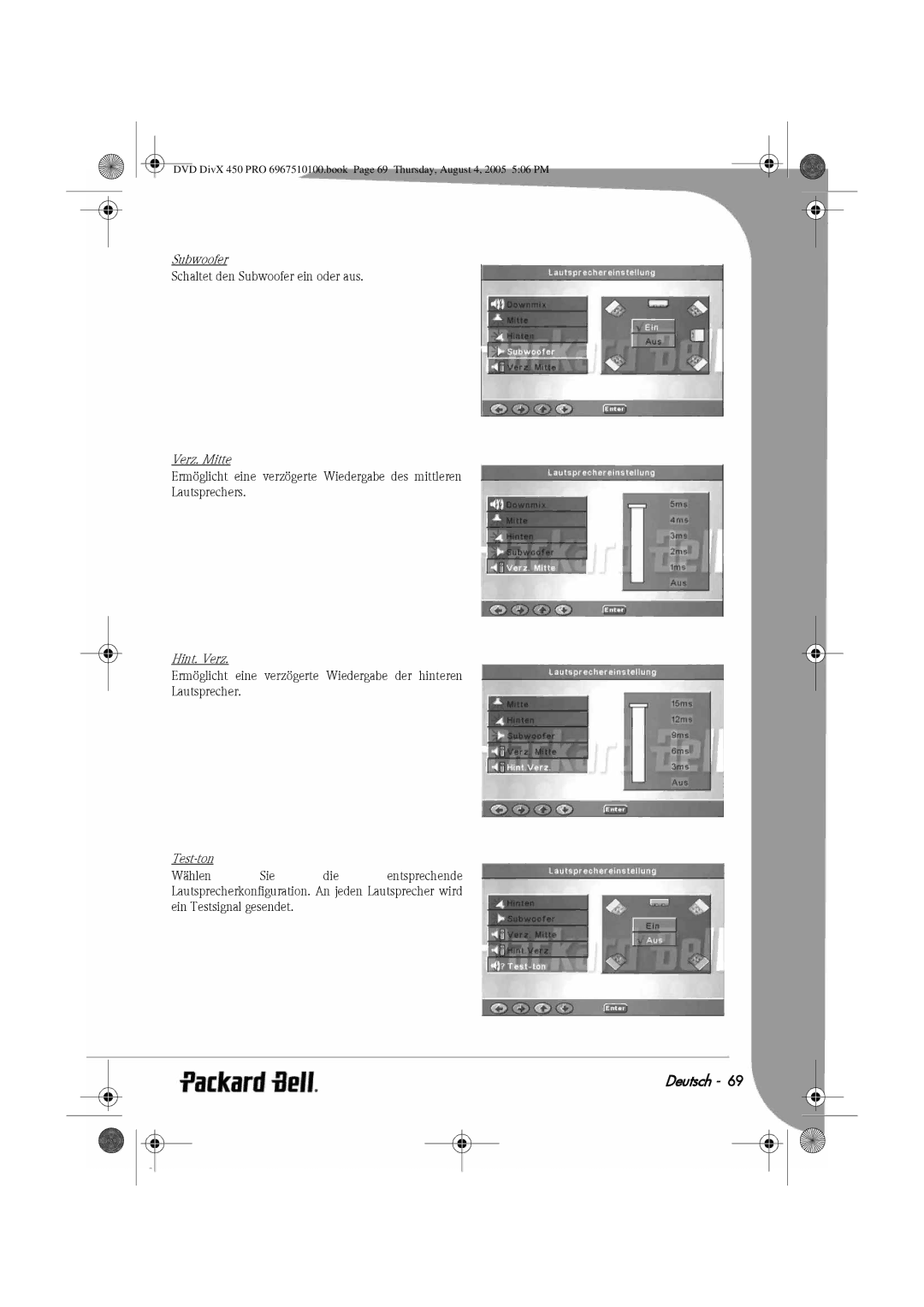 Packard Bell 450 PRO manual Verz. Mitte, Hint. Verz, Test-ton 