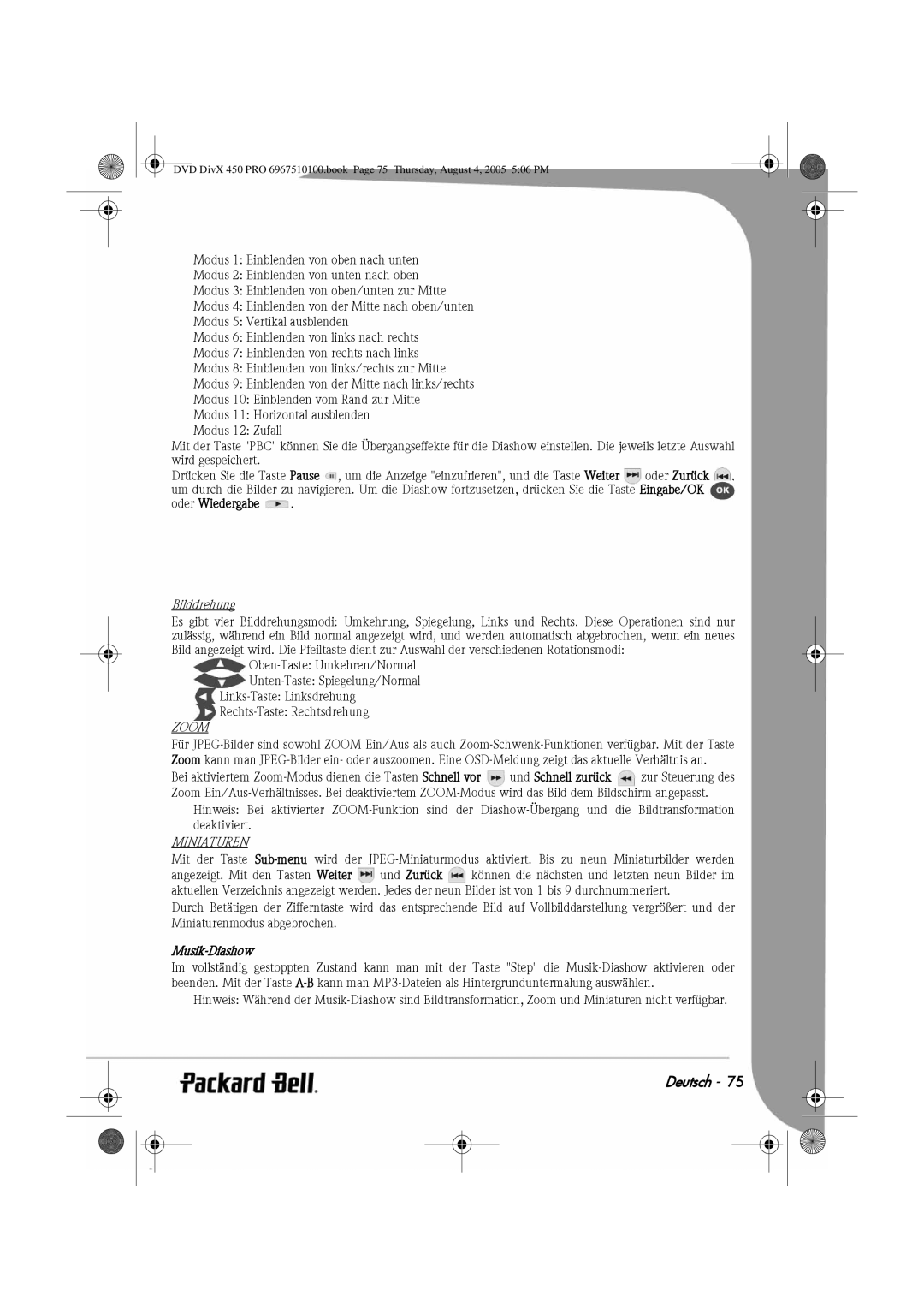 Packard Bell 450 PRO manual Bilddrehung, Musik-Diashow 