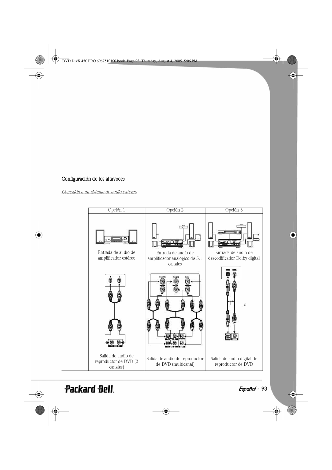 Packard Bell 450 PRO manual Configuración de los altavoces, Conexión a un sistema de audio externo 