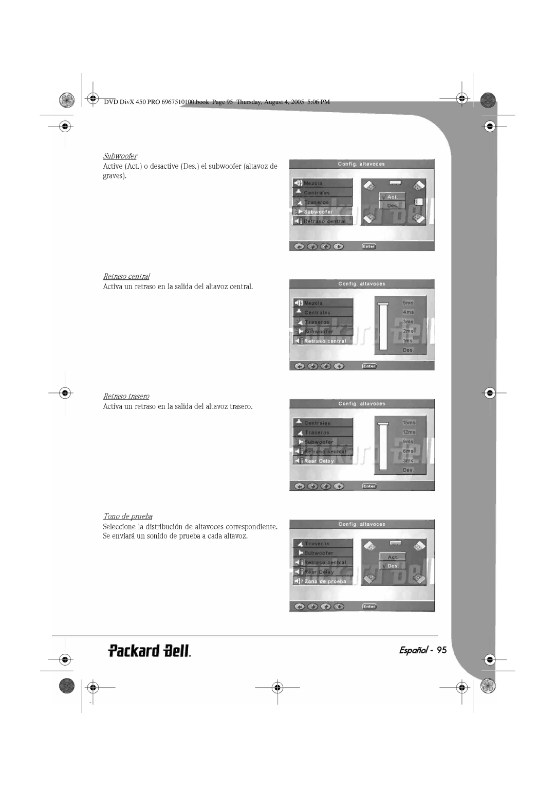 Packard Bell 450 PRO manual Retraso central, Retraso trasero, Tono de prueba 